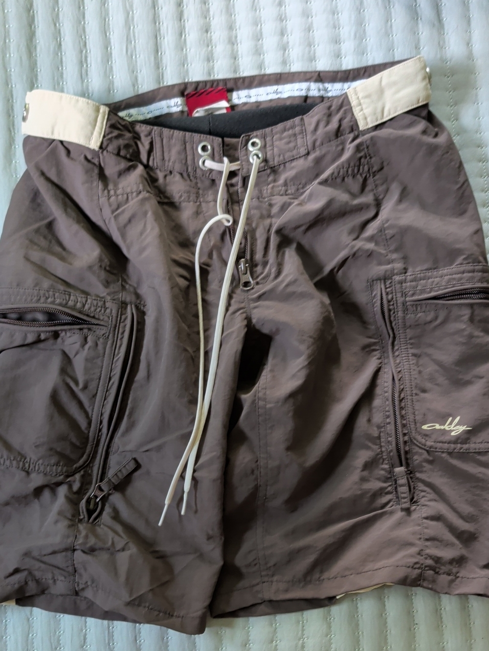 Oakley Brown Cargo Swim Shorts with Cream Waistband
